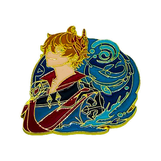 Childe Tartaglia - Genshin Impact - Manga - Anime Brooch Accessory - Front