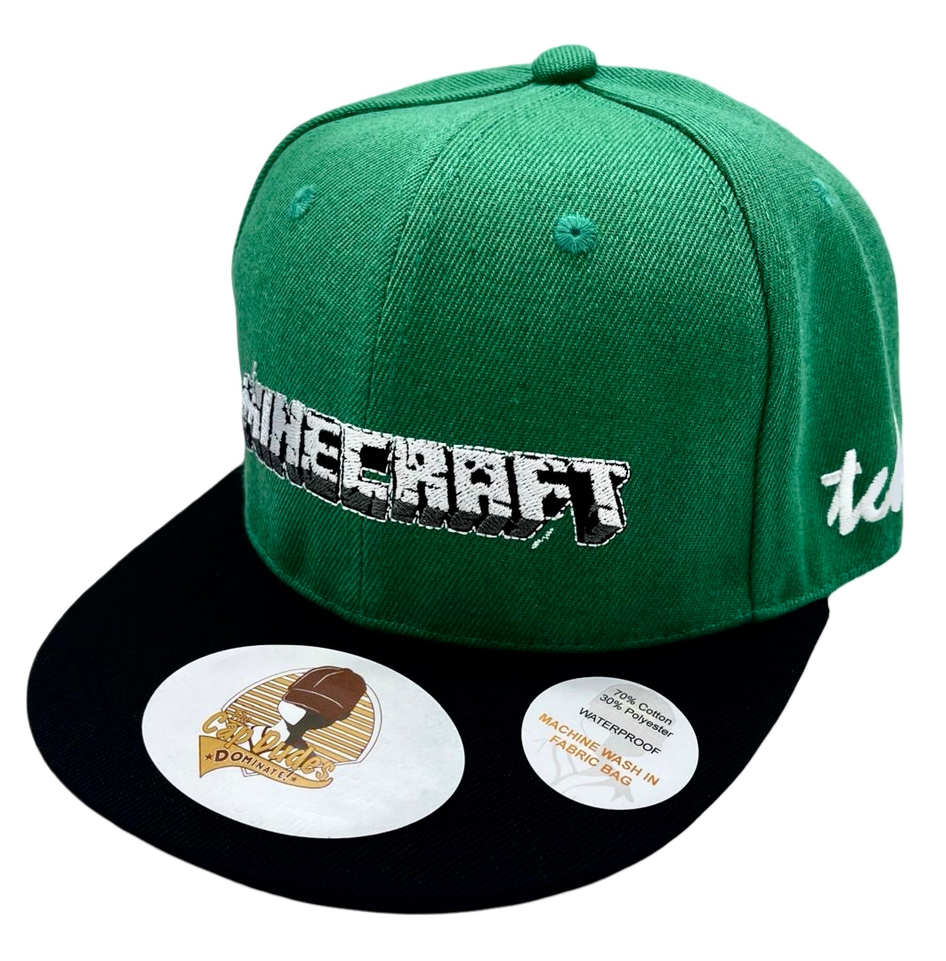 Minecraft Green and Black Baseball Hat - Side View - The Cap Dudes