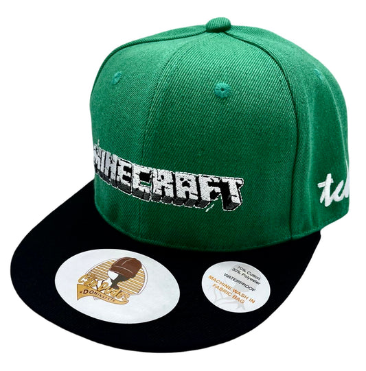Minecraft Green and Black Baseball Hat - Side View - The Cap Dudes