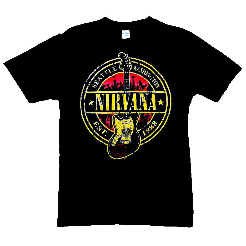 Nirvana-Black TShirt-Vintage Guitar-The Cap Dudes
