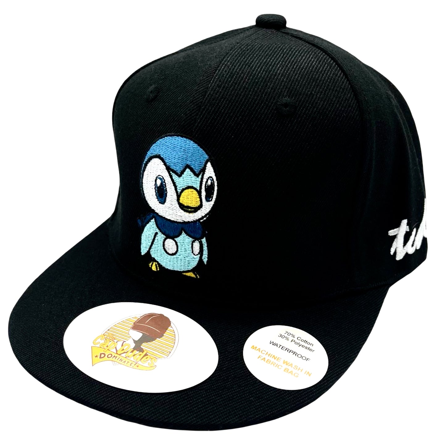 Pokemon Piplup Black Baseball Hat - Side View - The Cap Dudes