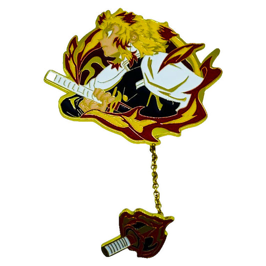 Kyojuro Rengoku - Red Flame - Manga - Anime Brooch Accessory - Front