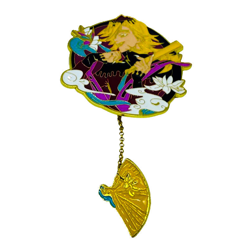 Kyojuro Rengoku - Yellow Fan - Manga - Anime Brooch Accessory - Front