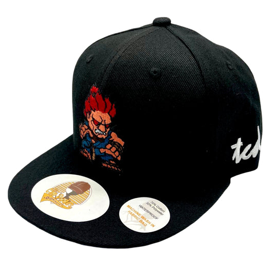 Street Fighter Akuma Black Baseball Hat - Side View - The Cap Dudes
