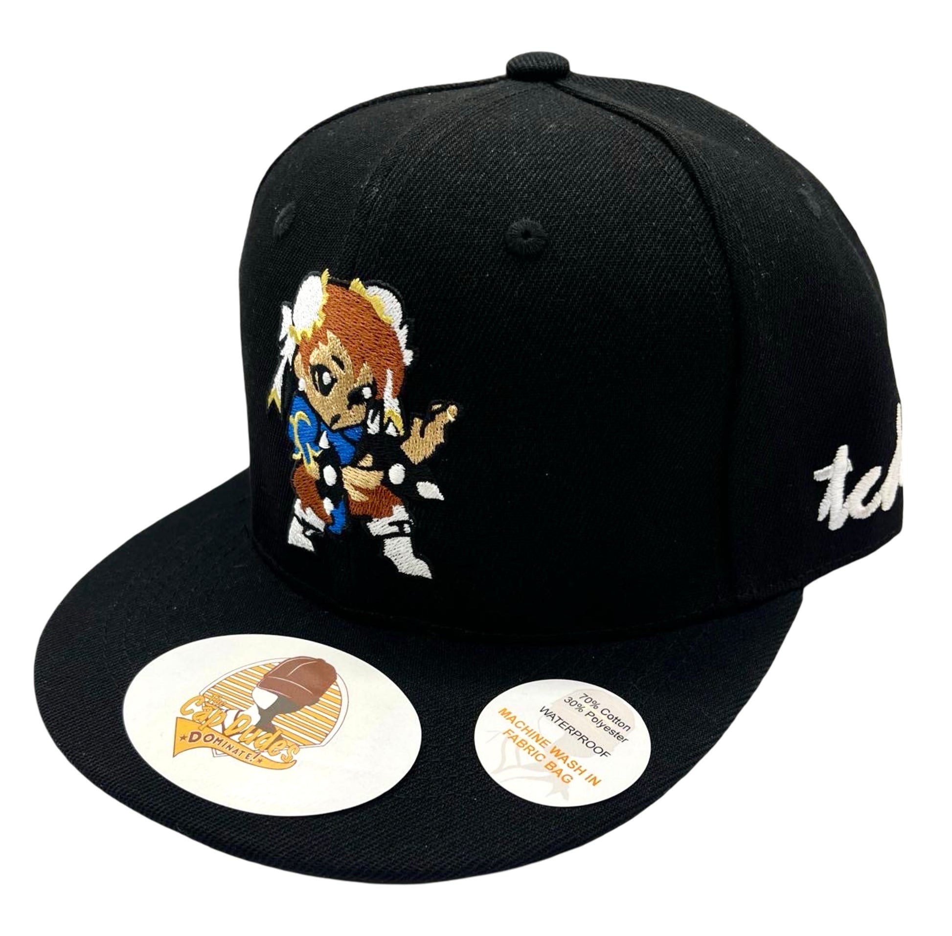 Street Fighter Chun Li Black Baseball Hat - Side View - The Cap Dudes