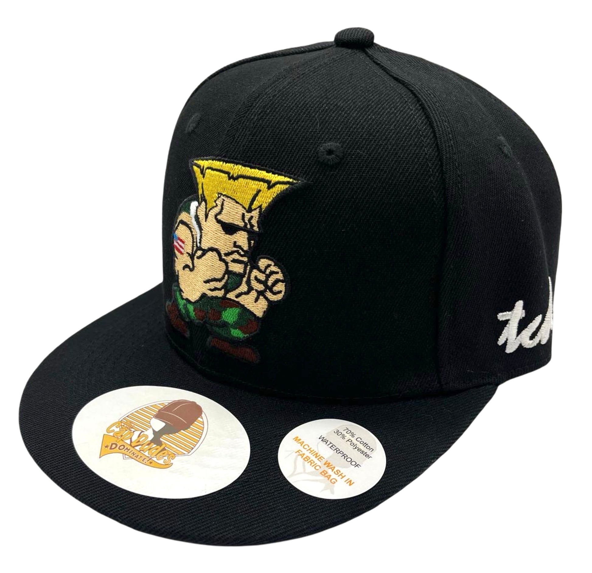 Street Fighter Guile Black Baseball Hat - Side View - The Cap Dudes