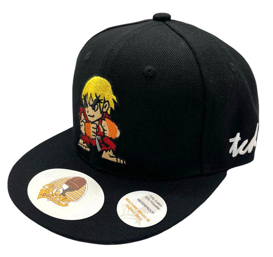 Street Fighter Ken Black Baseball Hat - Side View - The Cap Dudes