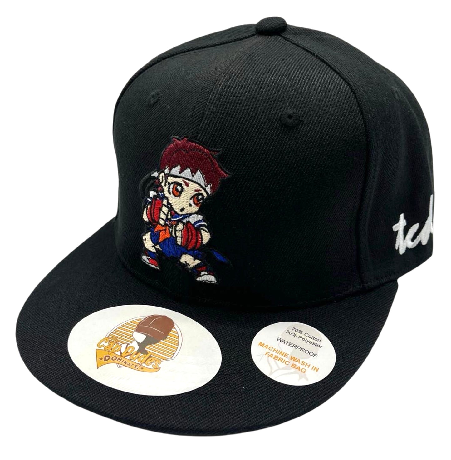 Street Fighter Sakura Black Baseball Hat - Side View - The Cap Dudes