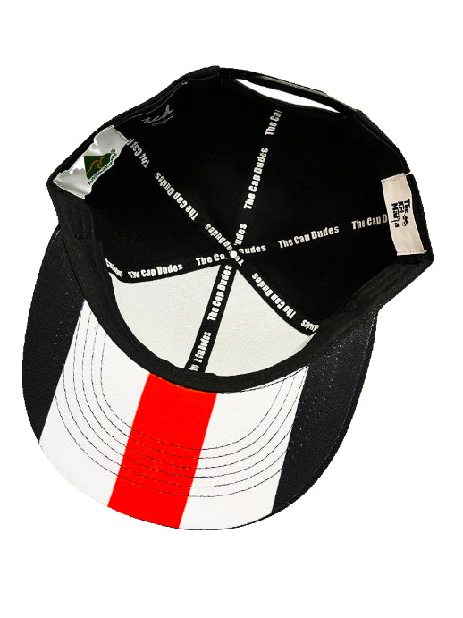 Red & White Bowtie Black Baseball Hat - Patented Unique Under Brim Design - The Cap Dudes