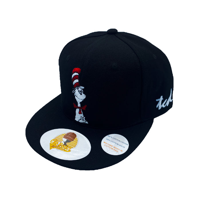 Cat In The Hat Black Baseball Hat - Embroidered Snapback Adjustable Fit 100% Cotton - The Cap Dudes - Front View