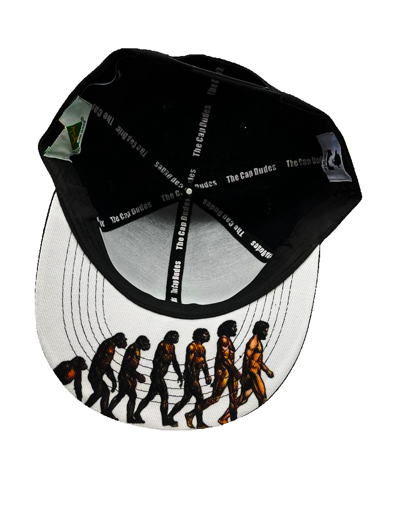 Charles Darwin Black Baseball Hat Ape to Man Under Brim  100% Cotton - The Cap Dudes
