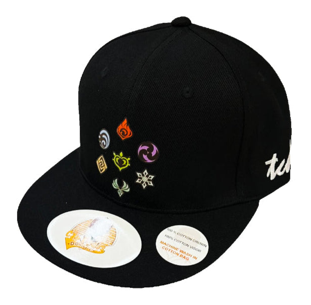 Genshin Impact Elements Black Baseball Hat - Front View - The Cap Dudes
