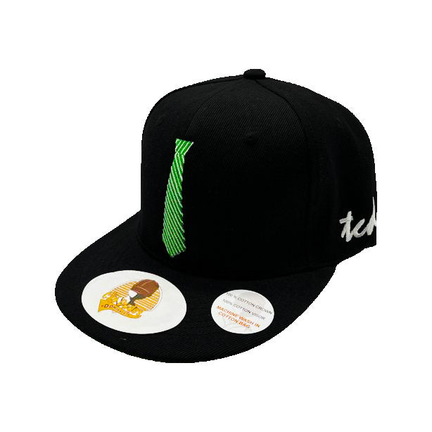 Green Tie Black Baseball Hat 100% Cotton - The Cap Dudes - Front View