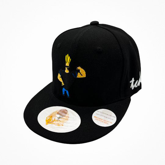 Johnny Bravo - Black Baseball Hat - Embroidered Snapback Adjustable Fit 100% Cotton - The Cap Dudes - front View