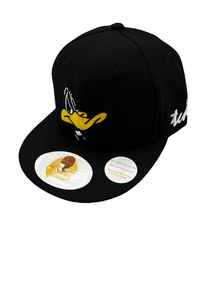 Looney Tunes - Daffy Duck Black Baseball Hat - Embroidered Snapback Adjustable Fit 100% Cotton - The Cap Dudes - Front View