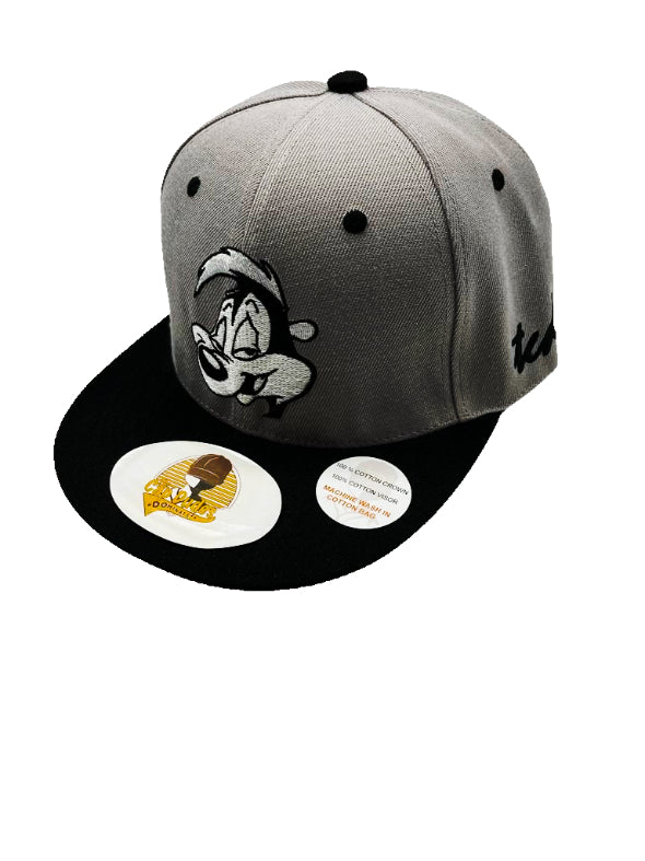 Looney Tunes - Pepe Le Pew Grey Baseball Hat - Embroidered Snapback Adjustable Fit 100% Cotton - The Cap Dudes - Front View