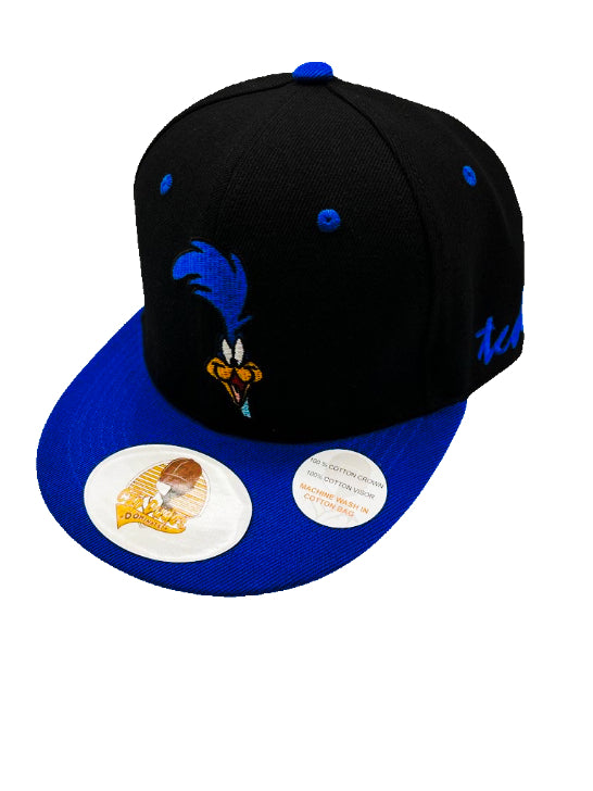 Looney Tunes - Road Runner Black Baseball Hat - Embroidered Snapback Adjustable Fit 100% Cotton - The Cap Dudes - Front View