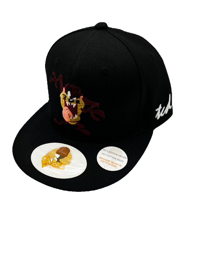 Looney Tunes - Tasmanian Devil Black Baseball Hat - Embroidered Snapback Adjustable Fit 100% Cotton - The Cap Dudes - Front View