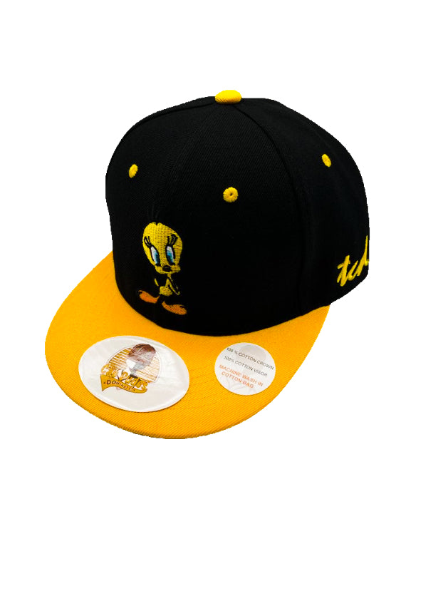 Looney Tunes -Tweety Black Baseball Hat - Embroidered Snapback Adjustable Fit 100% Cotton - The Cap Dudes - Front View