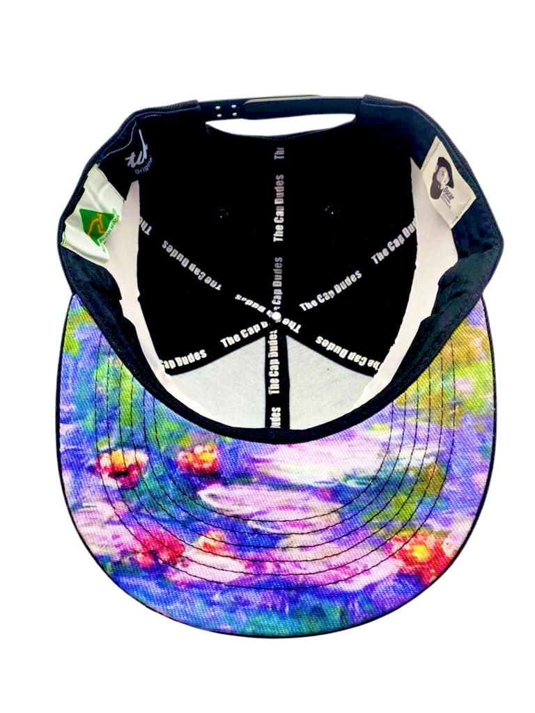 Monet Water Lillies Under Brim- Black Baseball Hat - The Cap Dudes