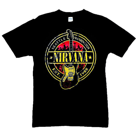 Nirvana-Black TShirt-Vintage Guitar-The Cap Dudes