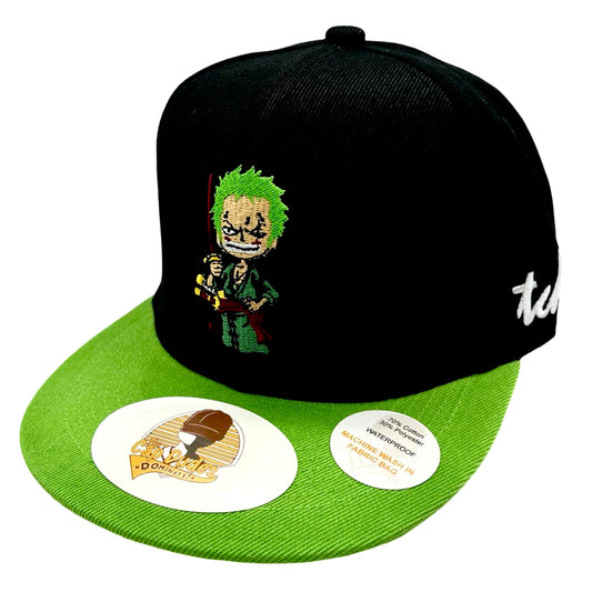 One Piece Zoro Black and Green Baseball Hat - Side View - The Cap Dudes