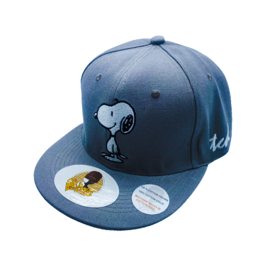 Peanuts Cartoon - Snoopy Grey Baseball Hat - Embroidered Snapback Adjustable Fit 100% Cotton - The Cap Dudes - Front View