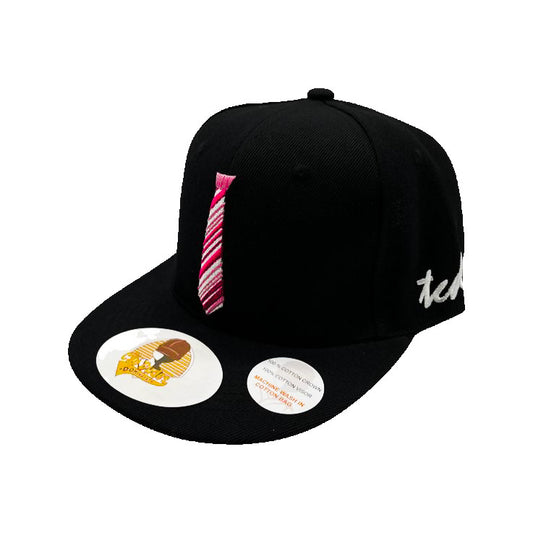 Pink Tie Black Baseball Hat 100% Cotton - The Cap Dudes - Front View