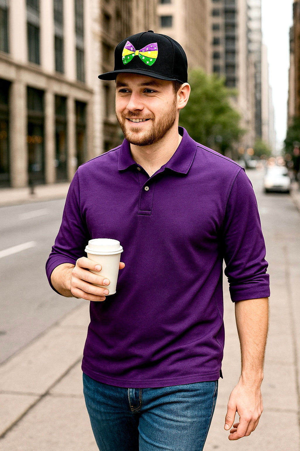 Purple Yellow Green Bow Tie Baseball Hat Lifestyle - The Cap Dudes