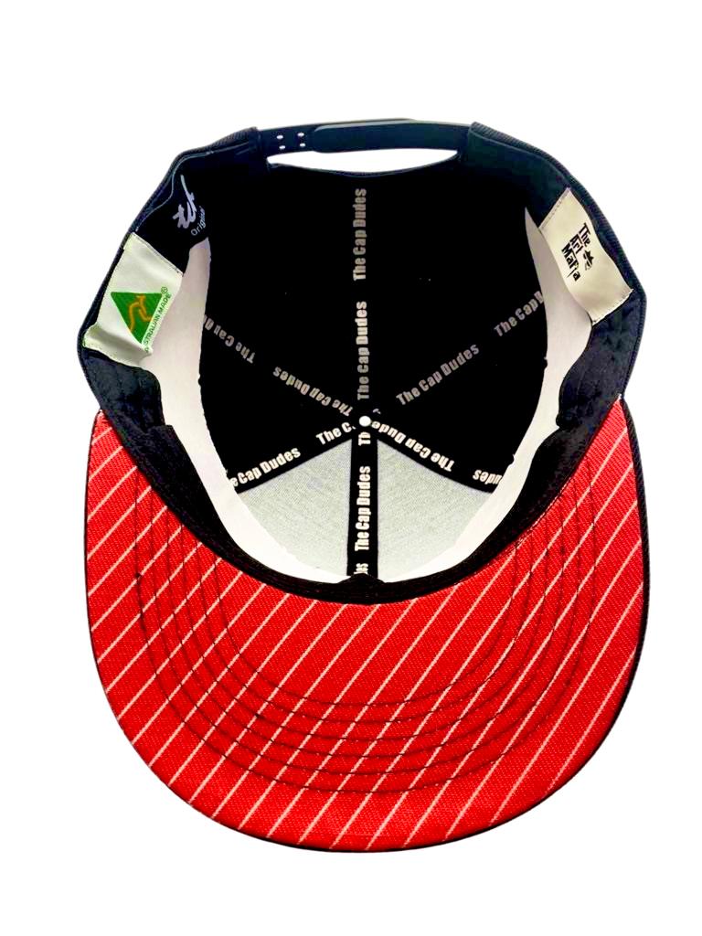 Red Tie Black Baseball Hat - Patented Unique Under Brim Design - The Cap Dudes
