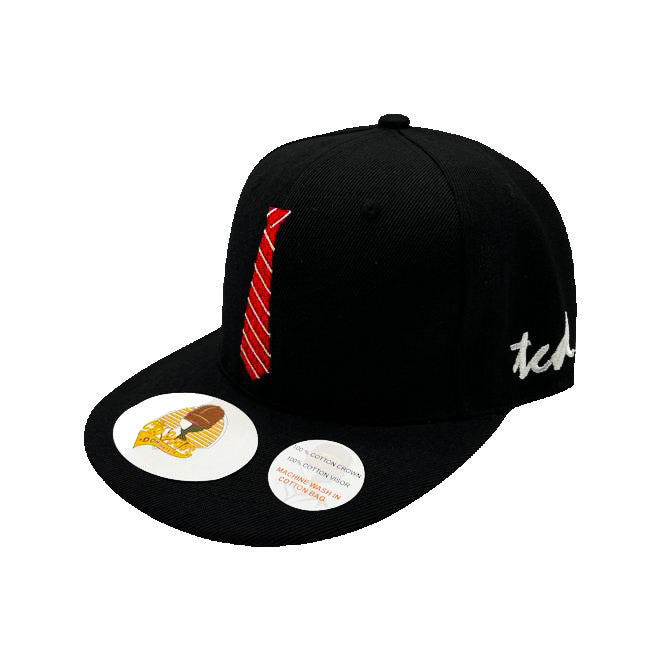 Red Tie Black Baseball Hat 100% Cotton - The Cap Dudes - Front View
