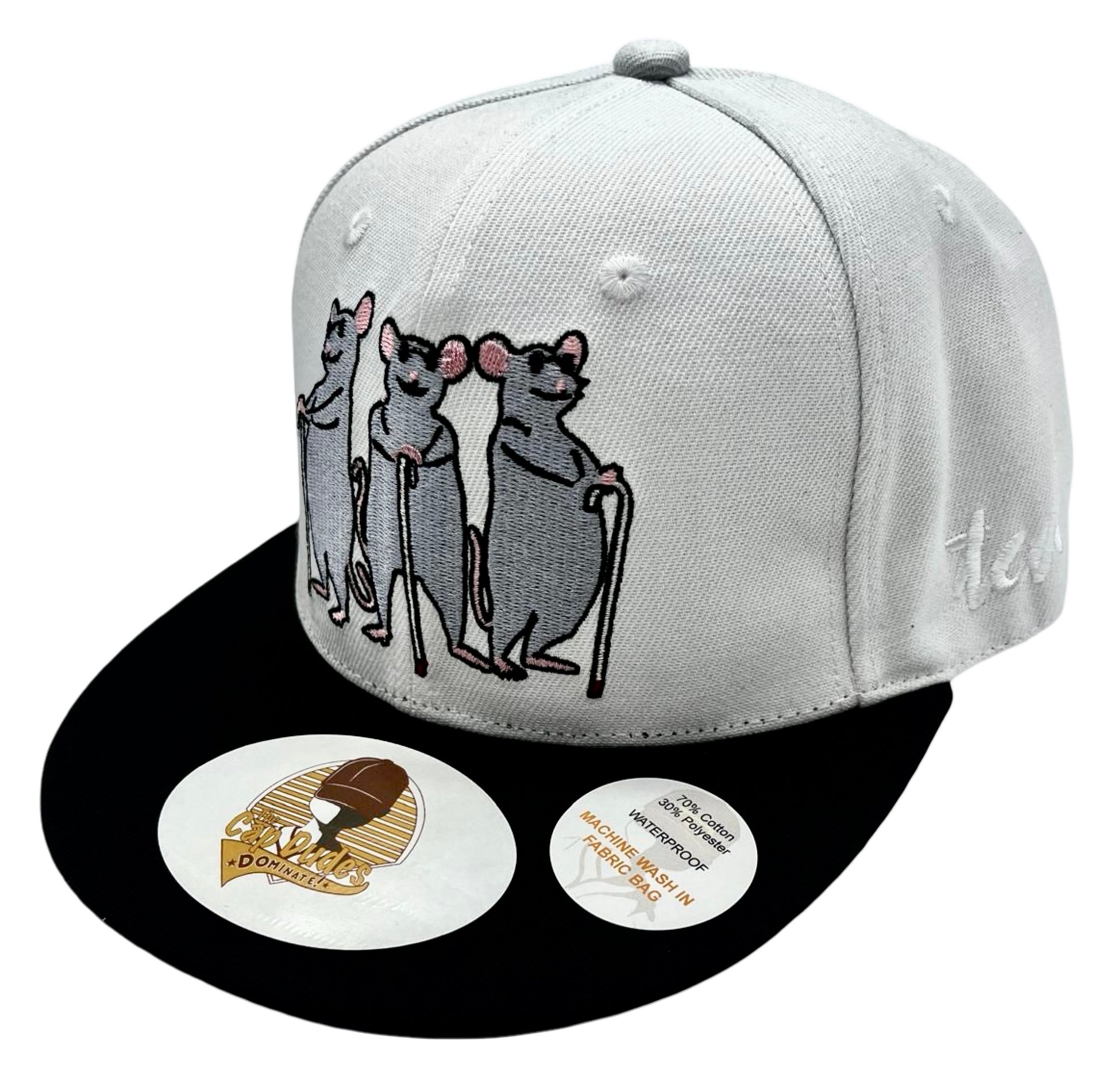 Shrek Three Blind Mice Baseball White and Black Hat - Side View - The Cap Dudes