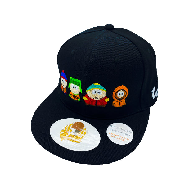 South Park Black Baseball Hat - Embroidered Snapback Adjustable Fit 100% Cotton - The Cap Dudes - Front View