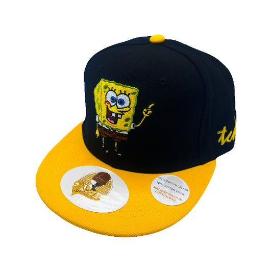 SpongeBob Black Baseball Hat - Embroidered Snapback Adjustable Fit 100% Cotton - The Cap Dudes - Front View
