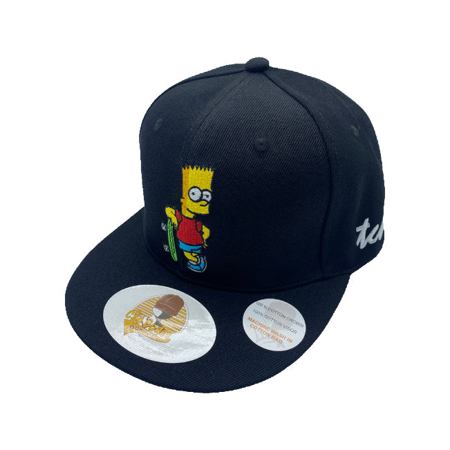 The Simpsons Bart Simpson Black Baseball Hat - Embroidered Snapback Adjustable Fit 100% Cotton - The Cap Dudes - Front View