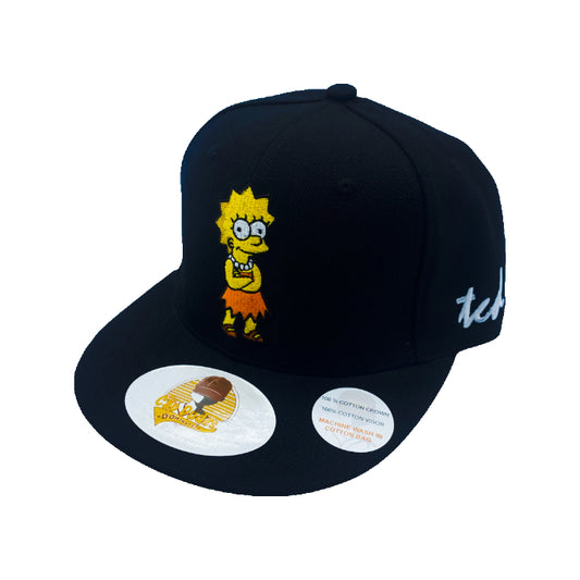 The Simpsons  Lisa Simpson Black Baseball Hat - Embroidered Snapback Adjustable Fit 100% Cotton - The Cap Dudes - Front View