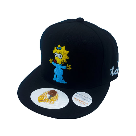 The Simpsons Maggie Simpson Black Baseball Hat - Embroidered Snapback Adjustable Fit 100% Cotton - The Cap Dudes -  Front View