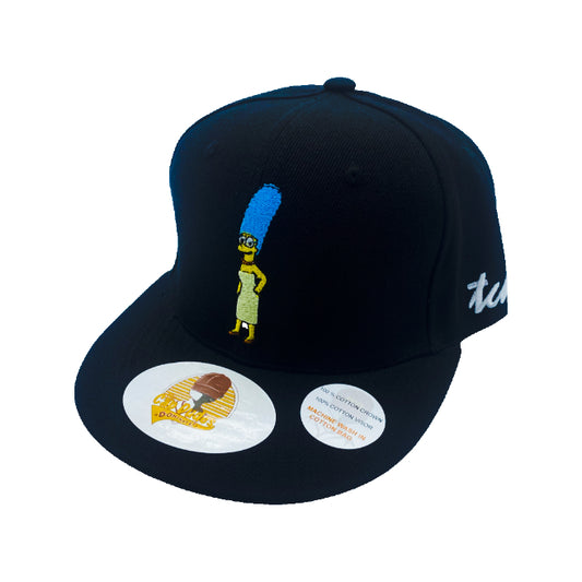 The Simpsons Marge Simpson Black Baseball Hat - Embroidered Snapback Adjustable Fit 100% Cotton - The Cap Dudes - Front View