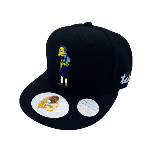 The Simpsons  Moe Black Baseball Hat - Embroidered Snapback Adjustable Fit 100% Cotton - The Cap Dudes - Front View
