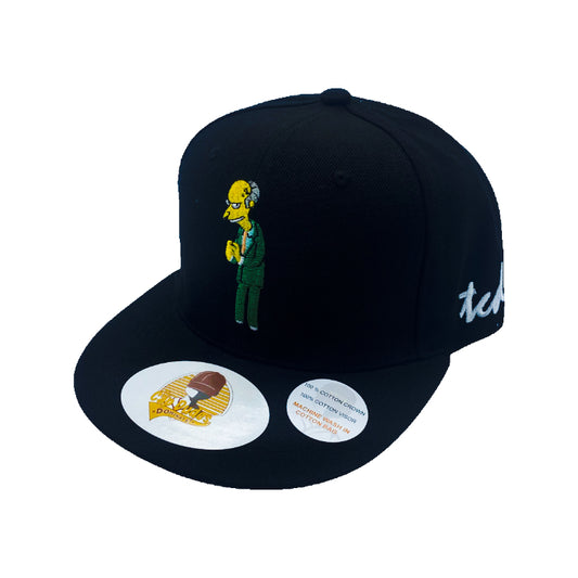 The Simpsons Mr Burns Black Baseball Hat - Embroidered Snapback Adjustable Fit 100% Cotton - The Cap Dudes - Front View