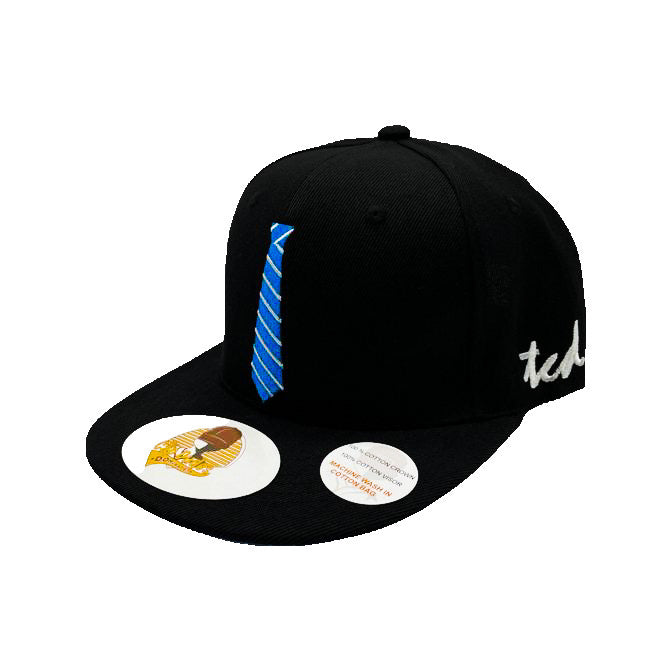 Blue Tie Black Baseball Hat 100% Cotton - The Cap Dudes - Front View