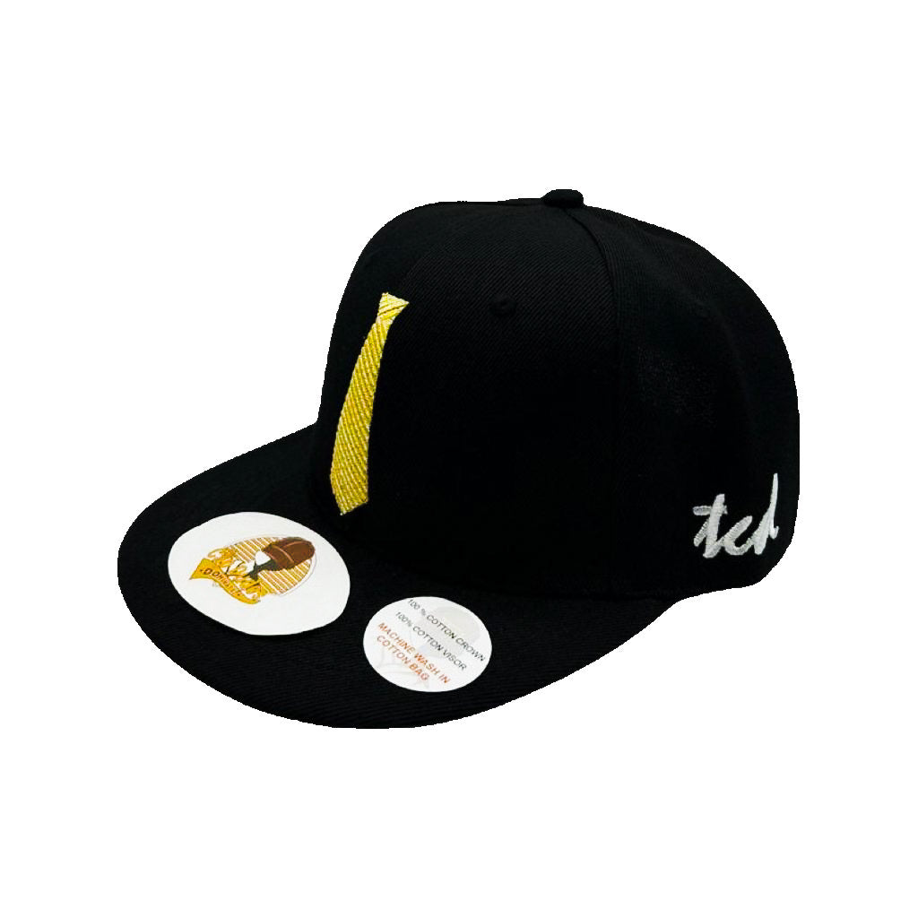 Yellow Tie Black Baseball Hat 100% Cotton - The Cap Dudes - Front View